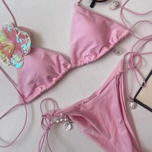 Pink Bikini Bottoms with Pearls